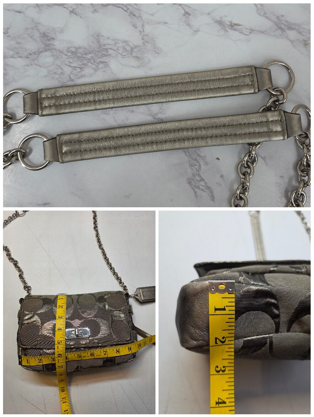 Coach Signature Canvas Jacquard Shoulder Bag in Metallic Pewter Chain Straps - Picture 14 of 16